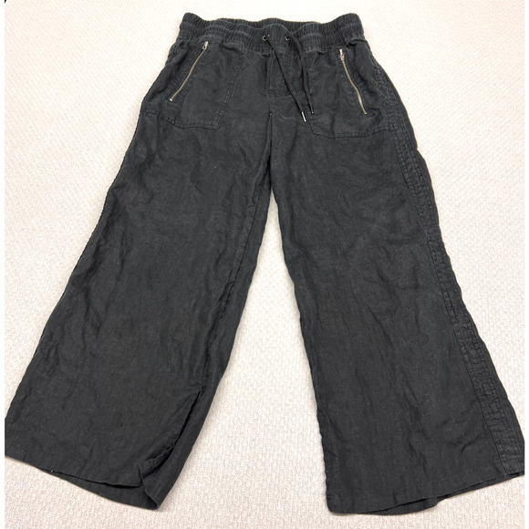 Athleta Pants Womens 10 Black Linen Wide Leg Relaxed Breathable Boho Casual - Picture 1 of 10